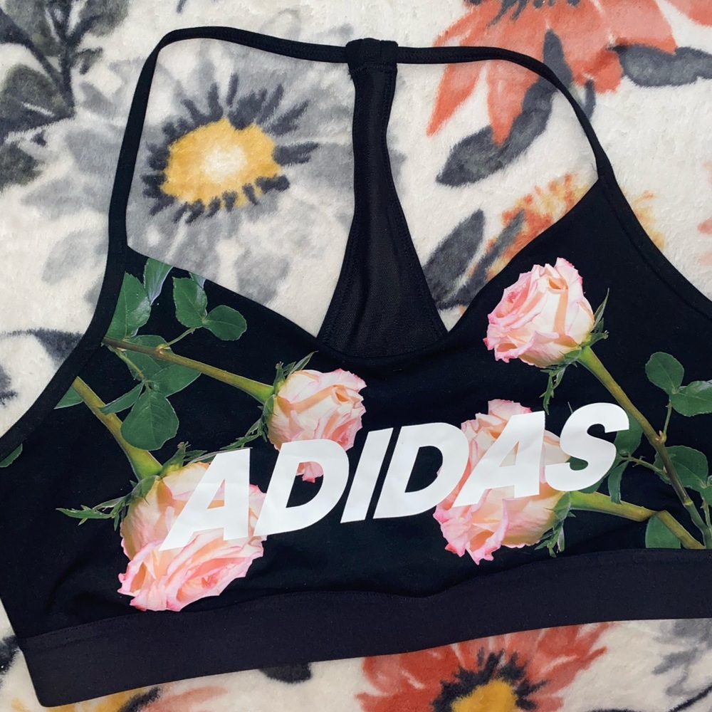 Adidas Black Floral Sports Bra